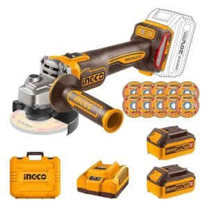 INGCO Angle Grinder Machine Cutter machine with 5.0Ah Battery and a Fast Charger Variable Speed Angle Grinder M10 Power Grinder