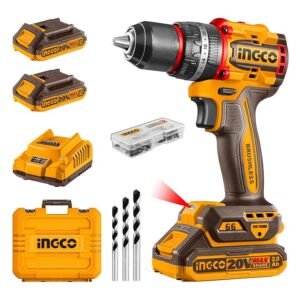 INGCO Impact Drill 66NM Brushless Motor 22+1+1 30000 bpm Electric Drill With 2Pcs Battery And Charger 47 Pcs Drill Bits Packed by Carrying Case