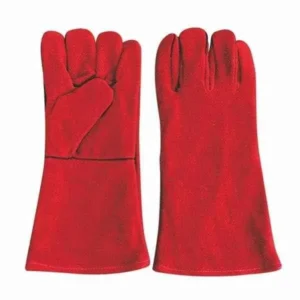 Leather Hand Gloves Red Color Protection Heat Resistant Safety Protective