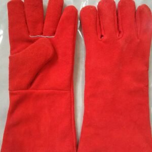 Full Red Leather hand gloves red Winter For Welding Works Insaide Cotton