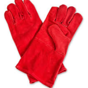 Leather hand gloves red Winter For Welding Works Insaide Cotton