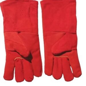 Leather hand gloves red Winter For Welding Works Insaide Cotton